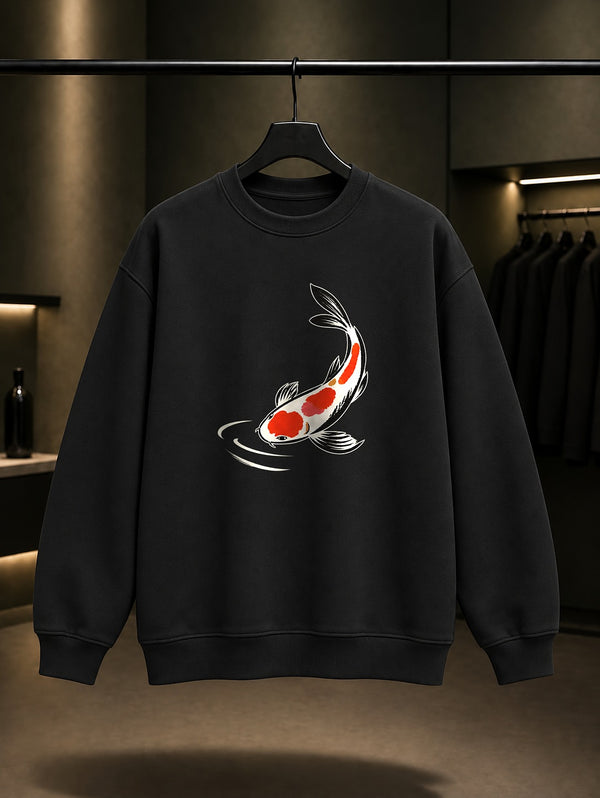 Mini Koi Balığı Baskılı Unisex %100 Pamuk Sweatshirt · Japon Motifi
