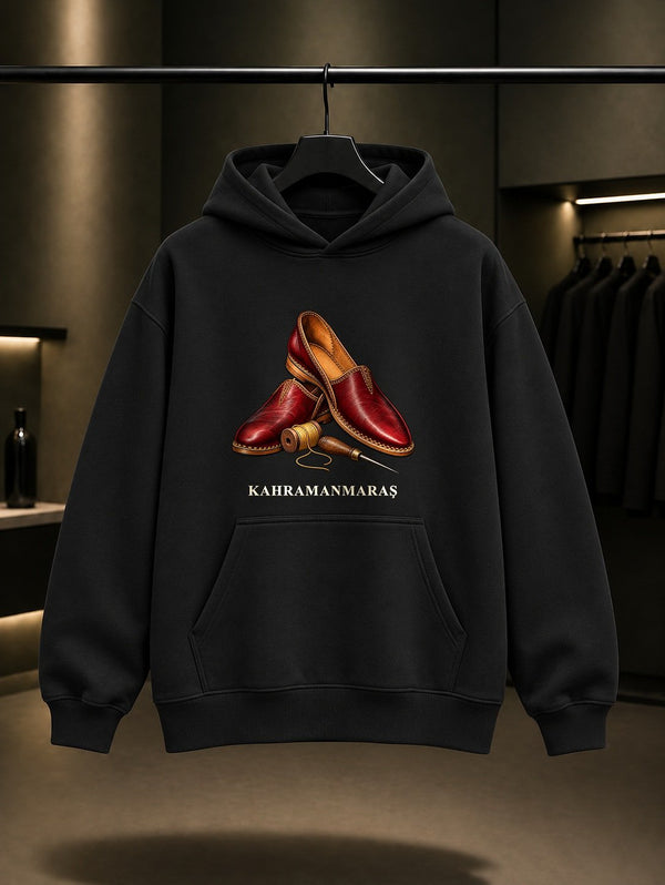Kahramanmaraş Yemeni baskılı siyah kapüşonlu sweatshirt