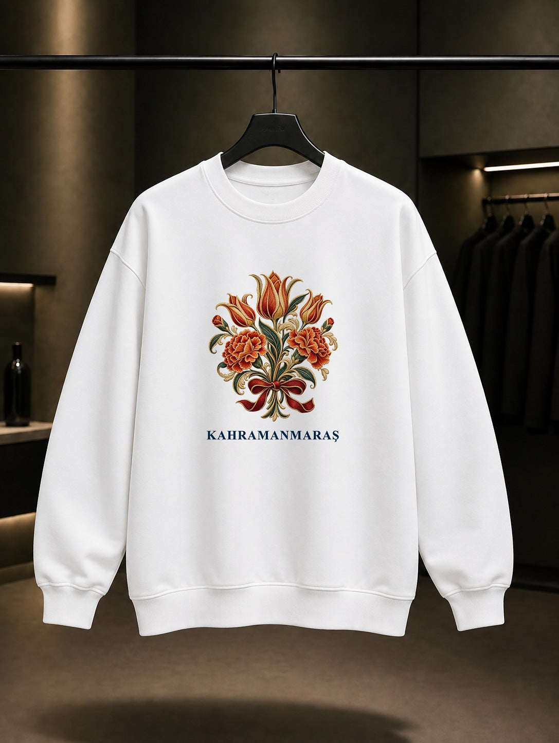 Kahramanmaraş Sim Sırma baskılı beyaz sweatshirt