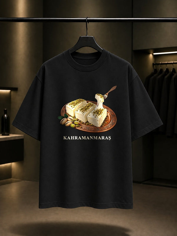 Kahramanmaraş Maraş Dondurması baskılı siyah t-shirt