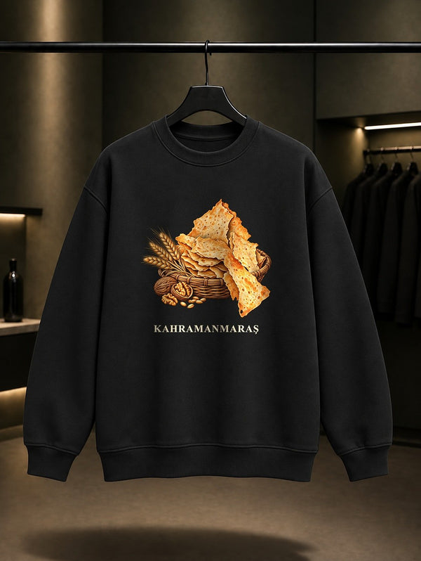 Kahramanmaraş Maraş Tarhanası baskılı siyah sweatshirt