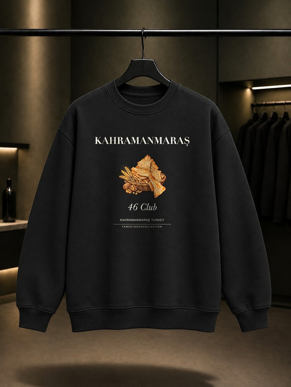 Kahramanmaraş Maraş Tarhanası 46 Club baskılı siyah sweatshirt