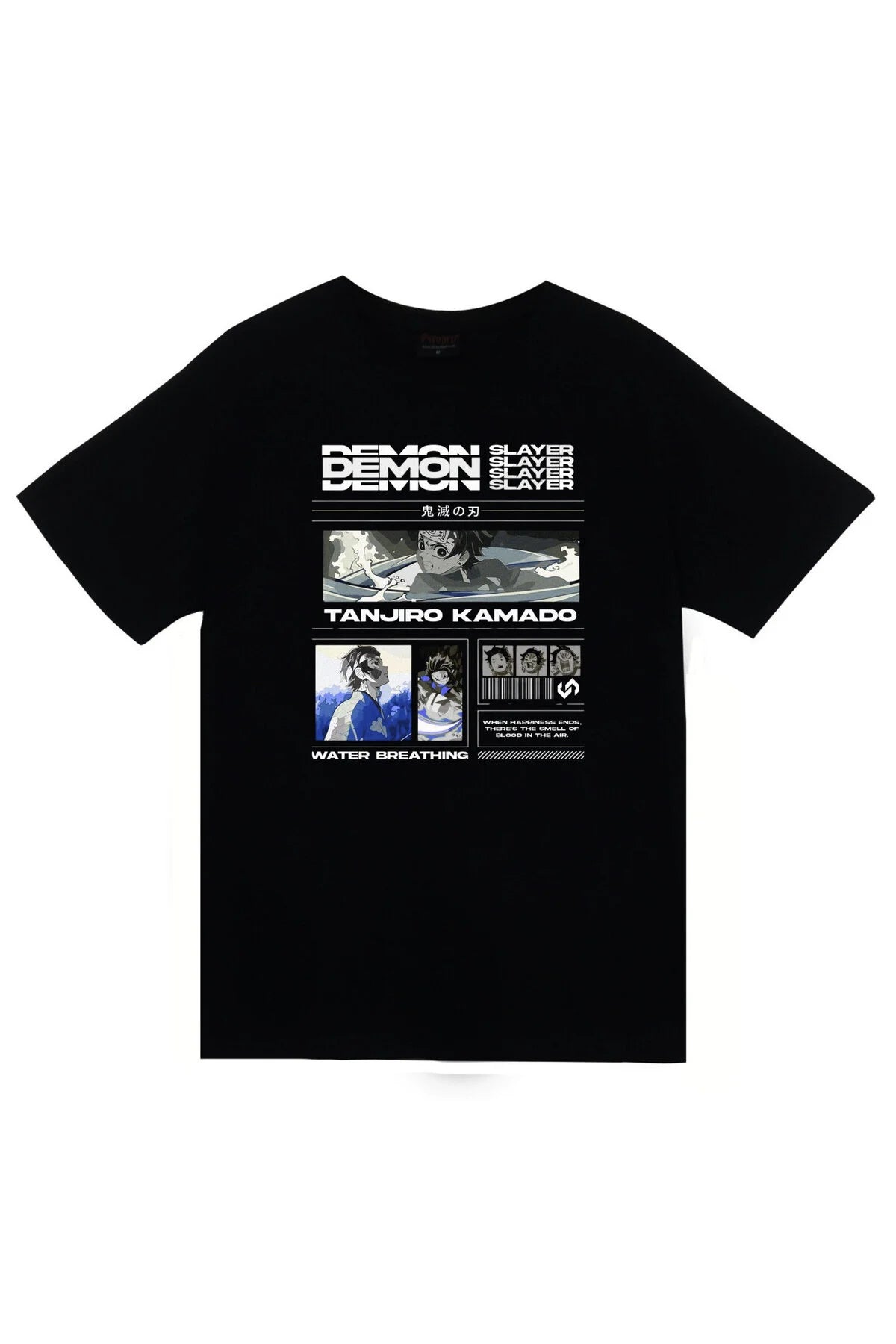 Demon Slayer Tanjirō Kamado Anime Baskılı Unisex %100 Pamuk Siyah T-shirt