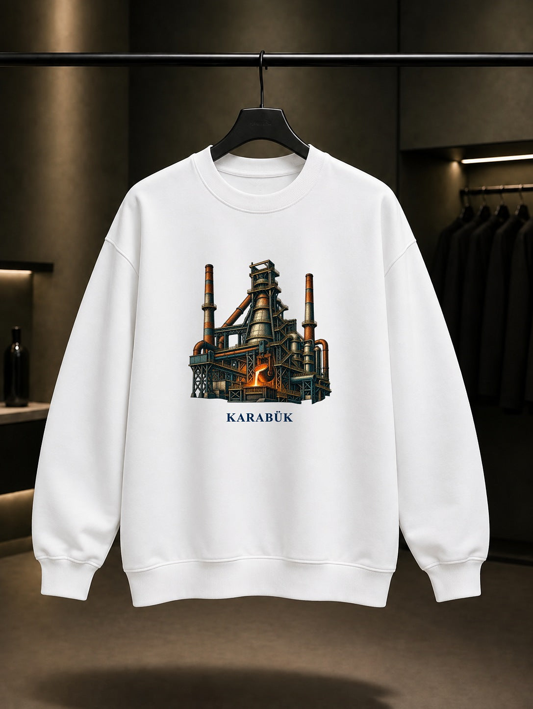 Karabük Demir Çelik baskılı beyaz sweatshirt