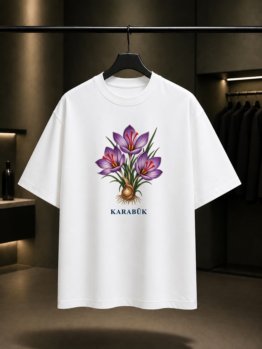 Karabük Safran Çiçeği baskılı beyaz t-shirt