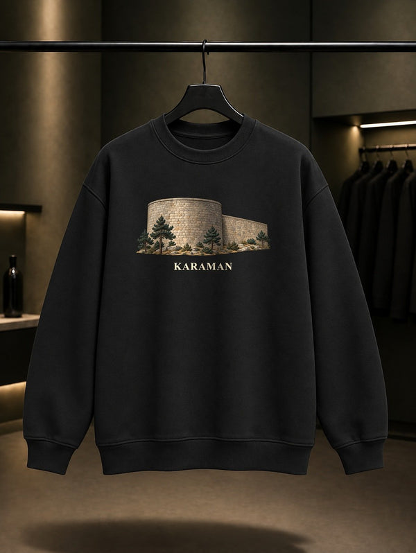 Karaman Kalesi baskılı siyah sweatshirt
