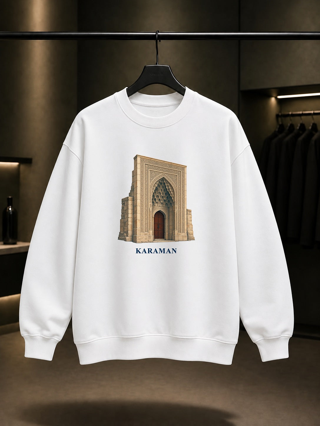 Karaman Hatuniye Taçkapı baskılı beyaz sweatshirt