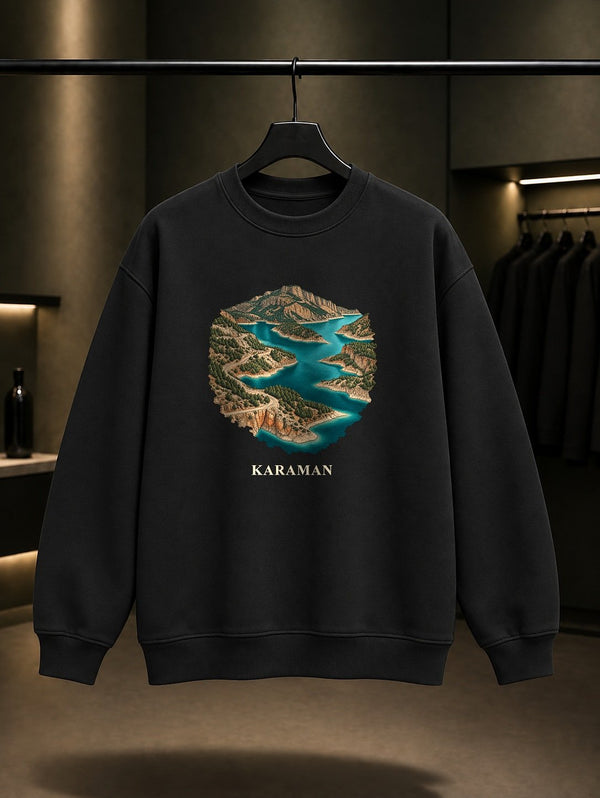 Karaman Ermenek Turkuaz baskılı siyah sweatshirt