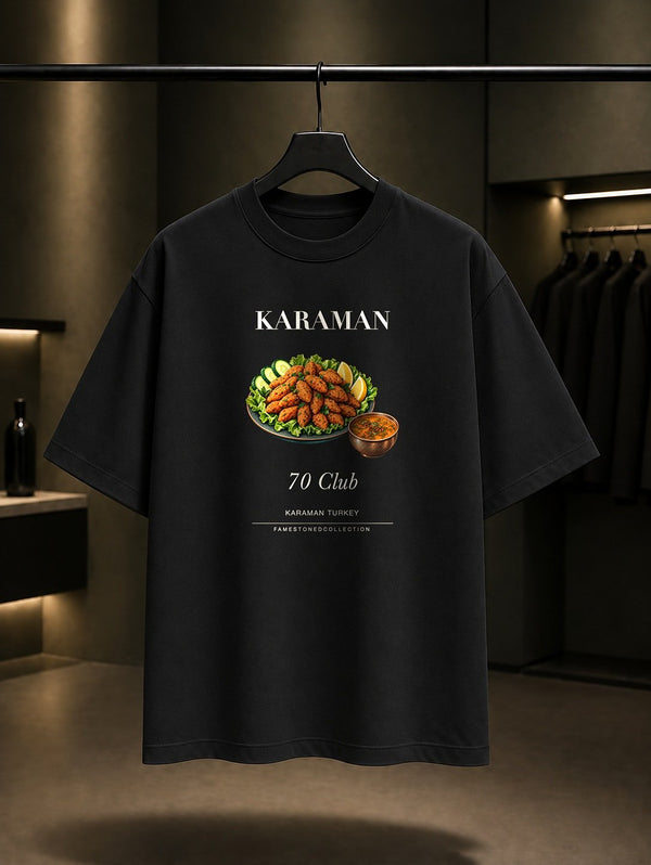 Karaman Batırık 70 Club Baskılı Unisex %100 Pamuk Tişört – Siyah