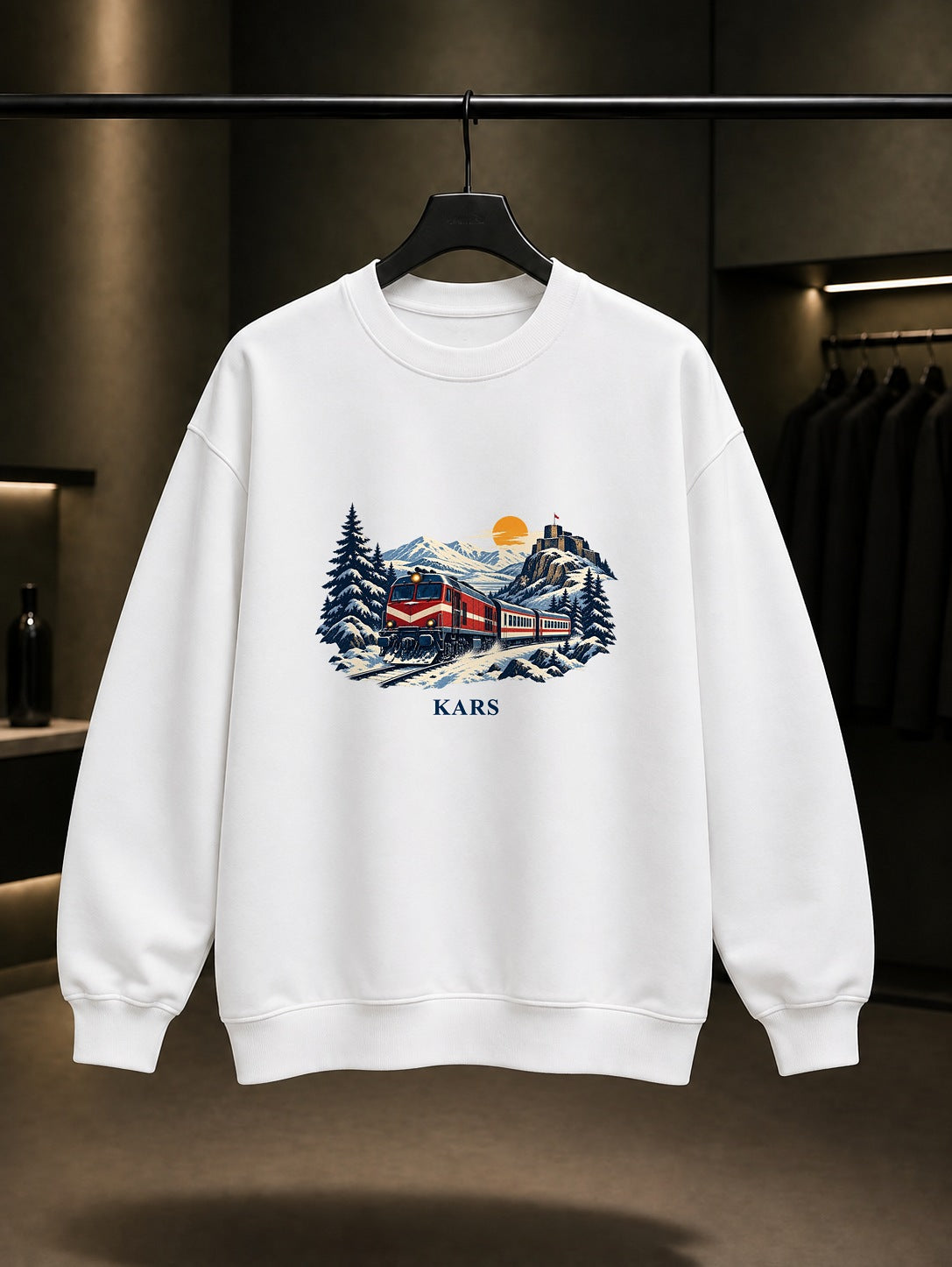 Kars Doğu Ekspresi baskılı beyaz sweatshirt