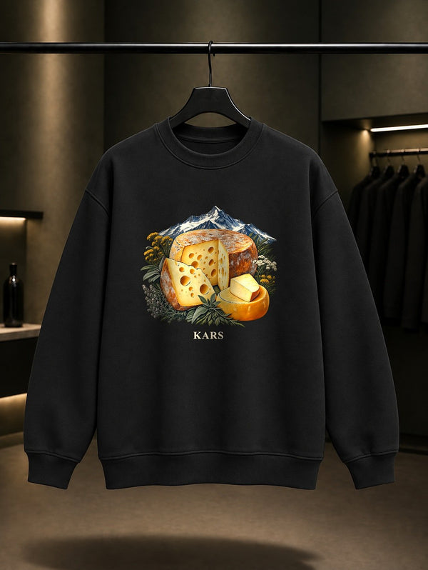 Kars Gravyer Kaşar baskılı siyah sweatshirt