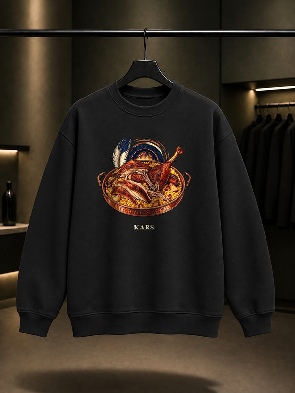 Kars Kaz Eti baskılı siyah sweatshirt