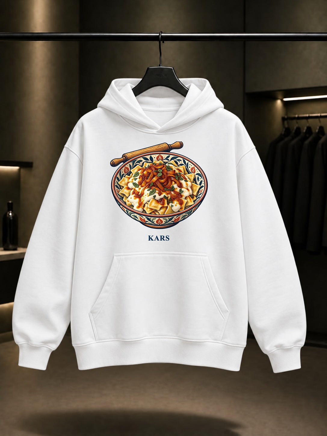 Kars Hangel baskılı beyaz kapüşonlu sweatshirt