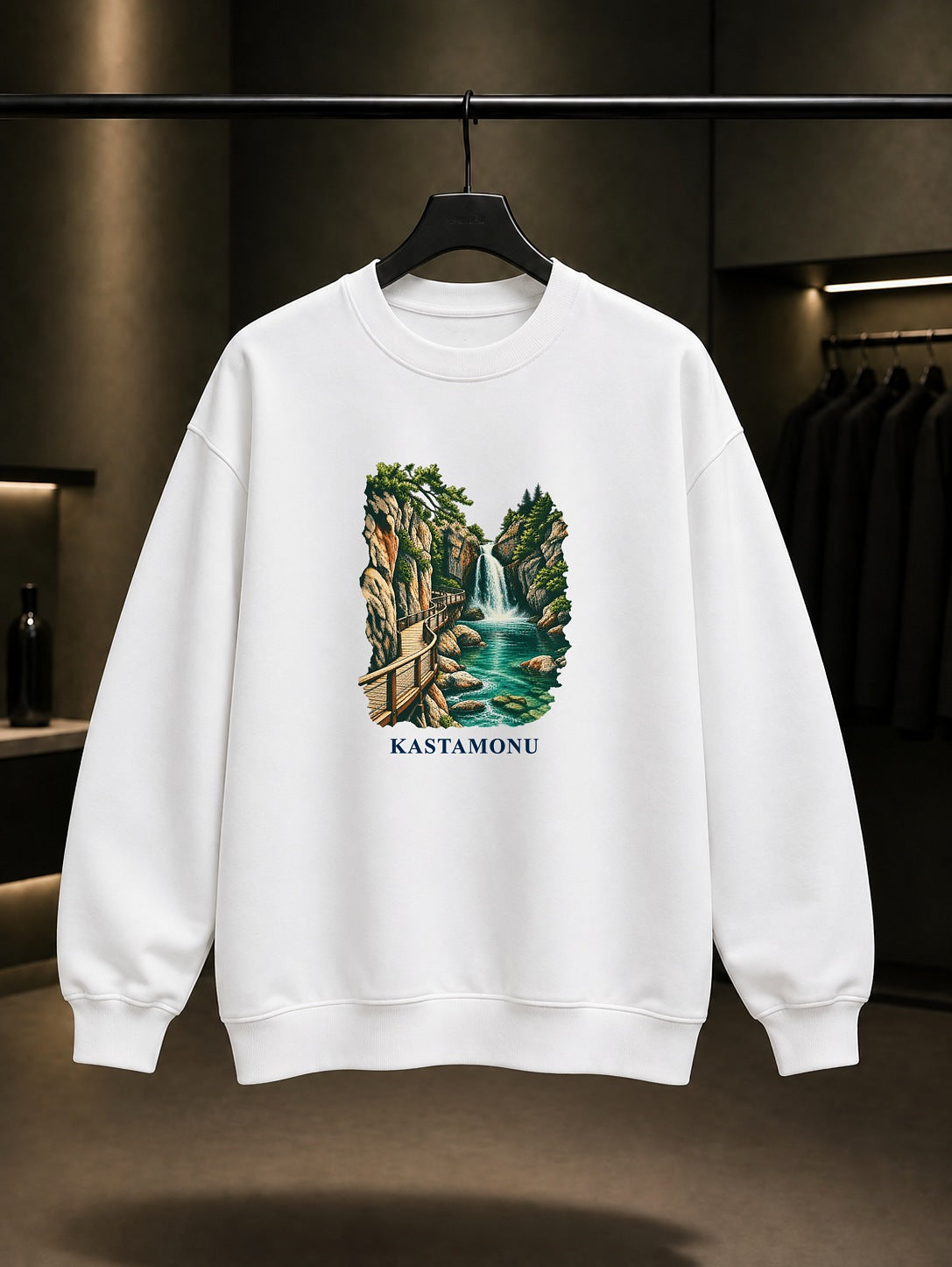 Kastamonu Horma Kanyonu Ilıca Şelalesi baskılı beyaz sweatshirt