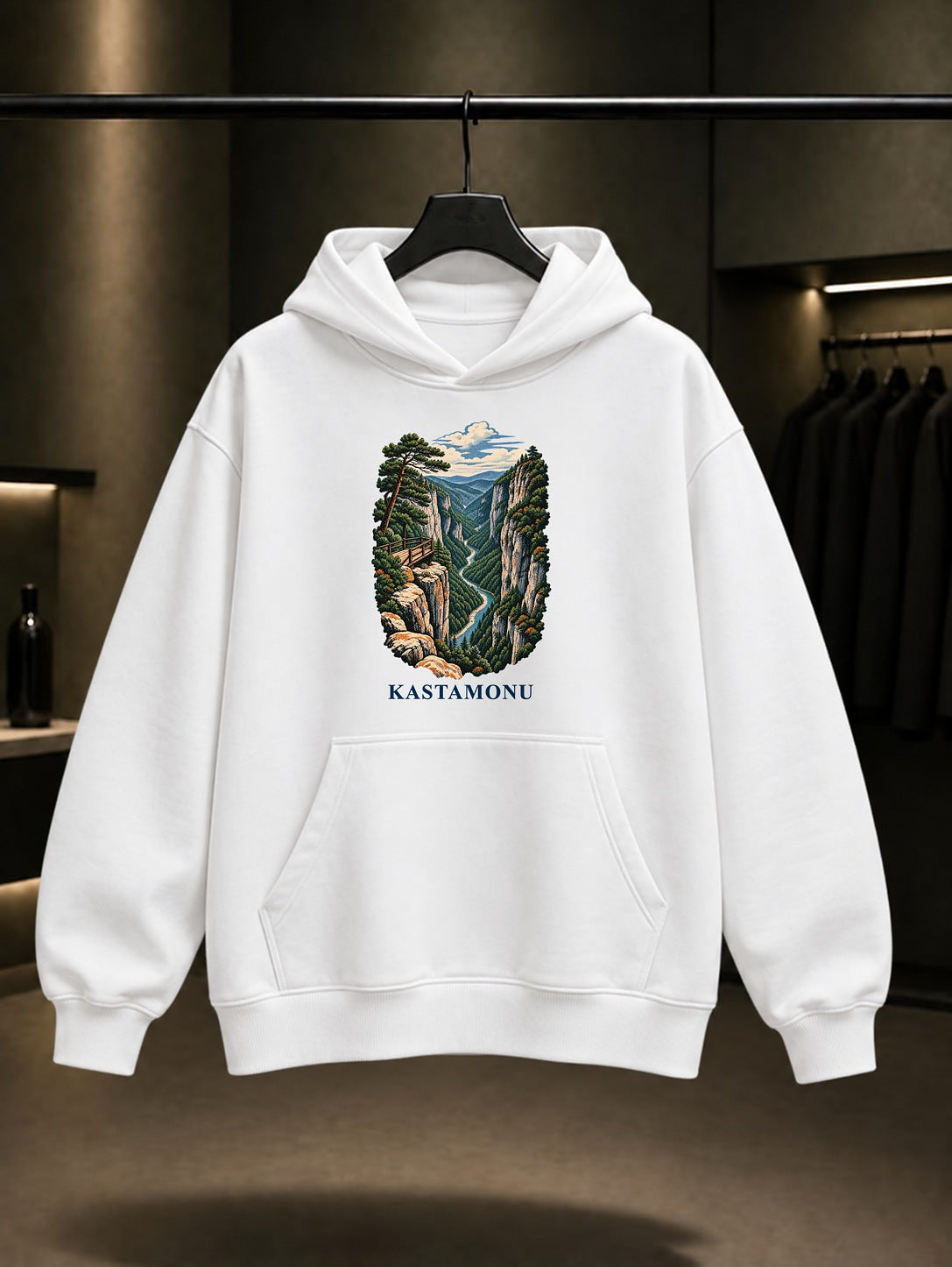 Kastamonu Valla Kanyonu baskılı beyaz kapüşonlu sweatshirt