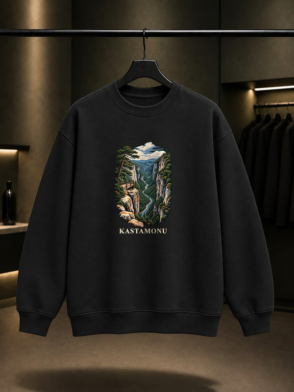 Kastamonu Valla Kanyonu baskılı siyah sweatshirt