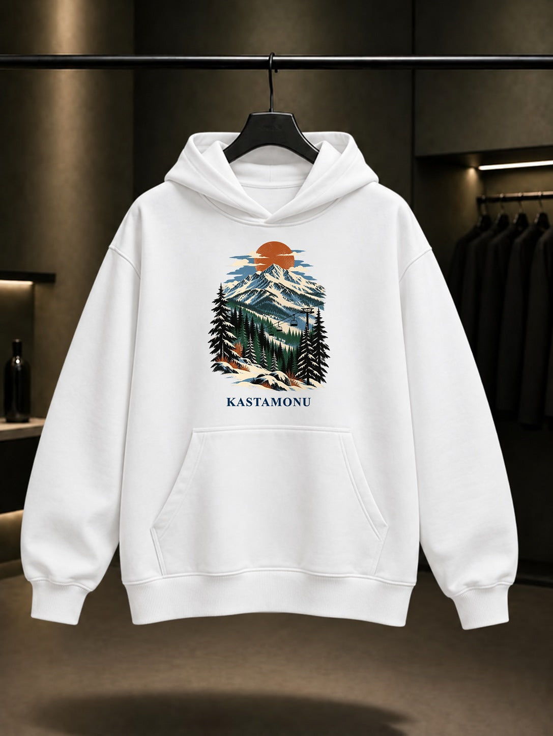 Kastamonu Ilgaz Dağı baskılı beyaz kapüşonlu sweatshirt