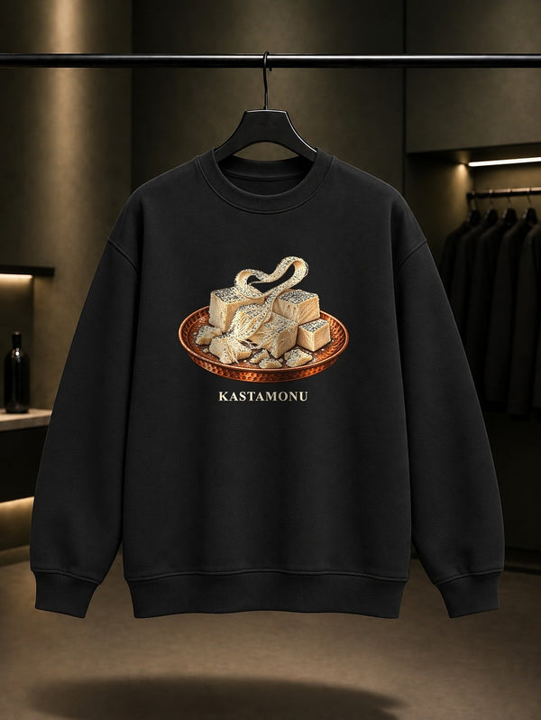 Kastamonu Çekme Helva baskılı siyah sweatshirt
