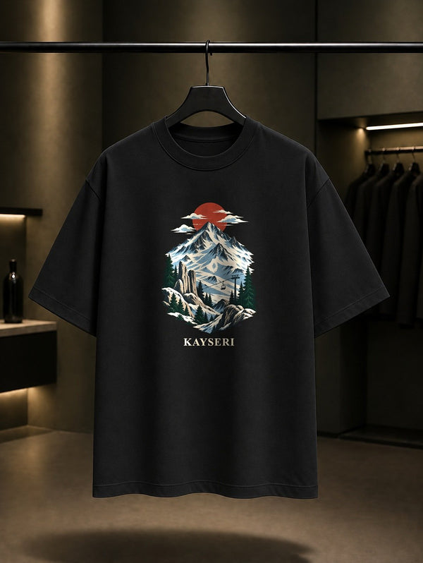 Kayseri Erciyes Dağı baskılı siyah t-shirt