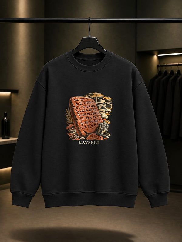 Kayseri Kültepe Kaniş Karum baskılı siyah sweatshirt
