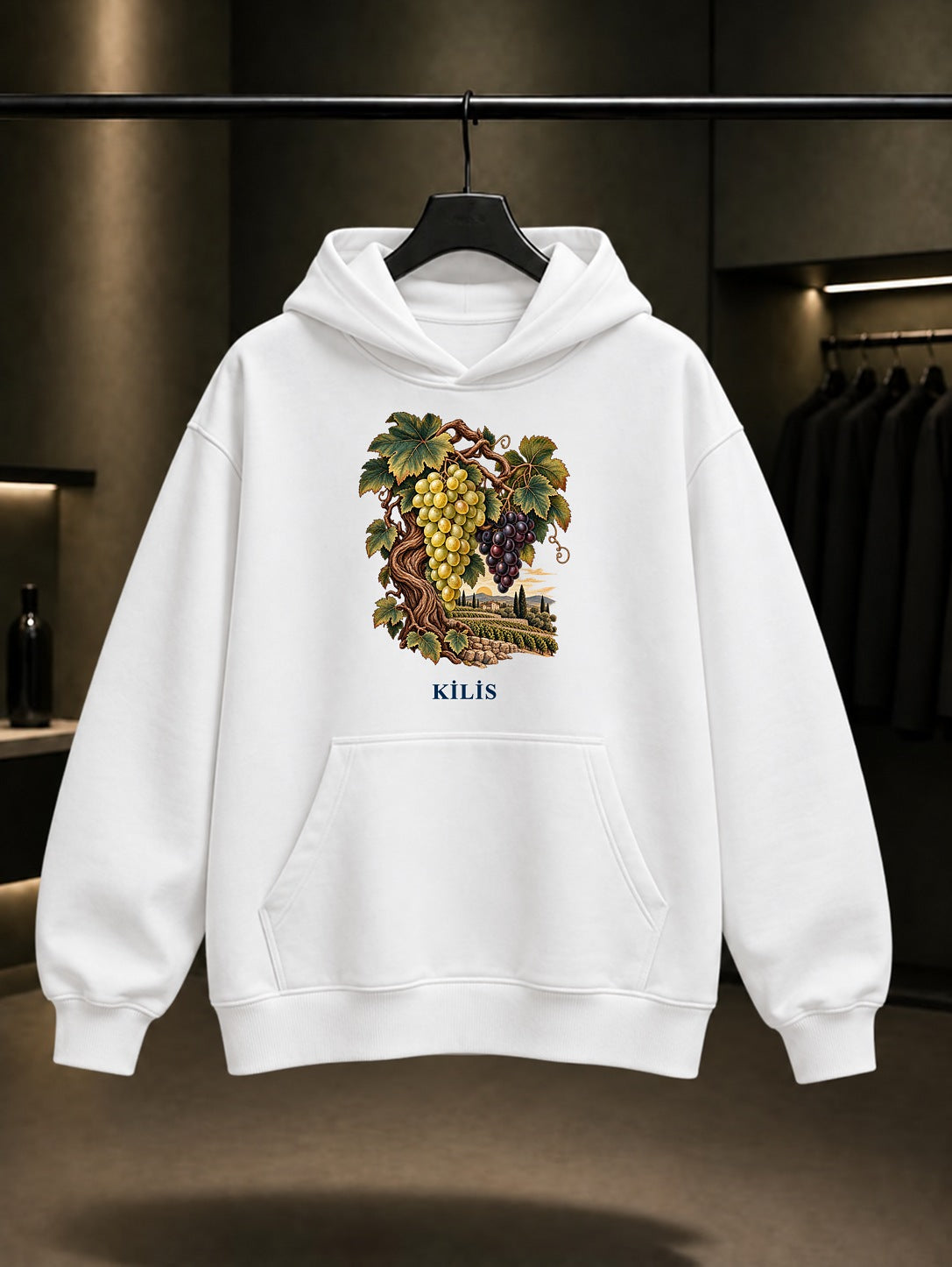 Kilis Bağları baskılı beyaz kapüşonlu sweatshirt