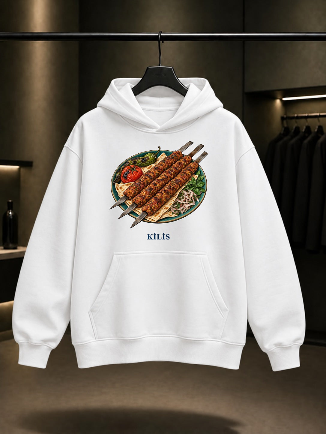Kilis Oruk baskılı beyaz kapüşonlu sweatshirt