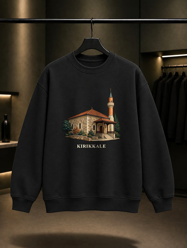 Kırıkkale Ballı Camii baskılı siyah sweatshirt