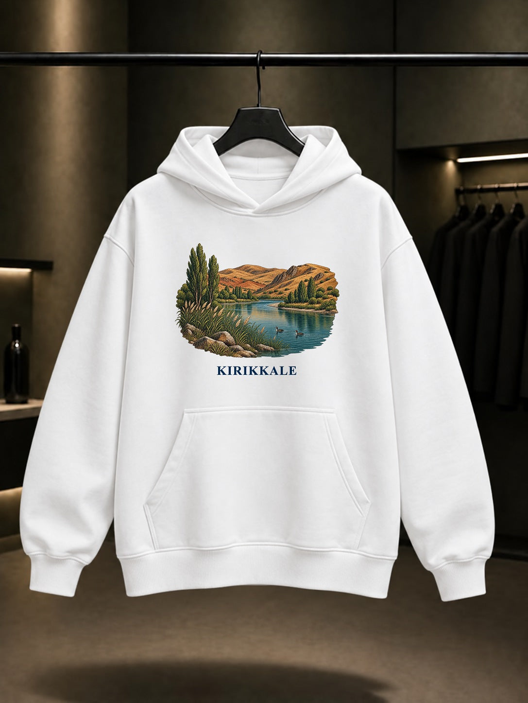 Kırıkkale Kızılırmak baskılı beyaz kapüşonlu sweatshirt
