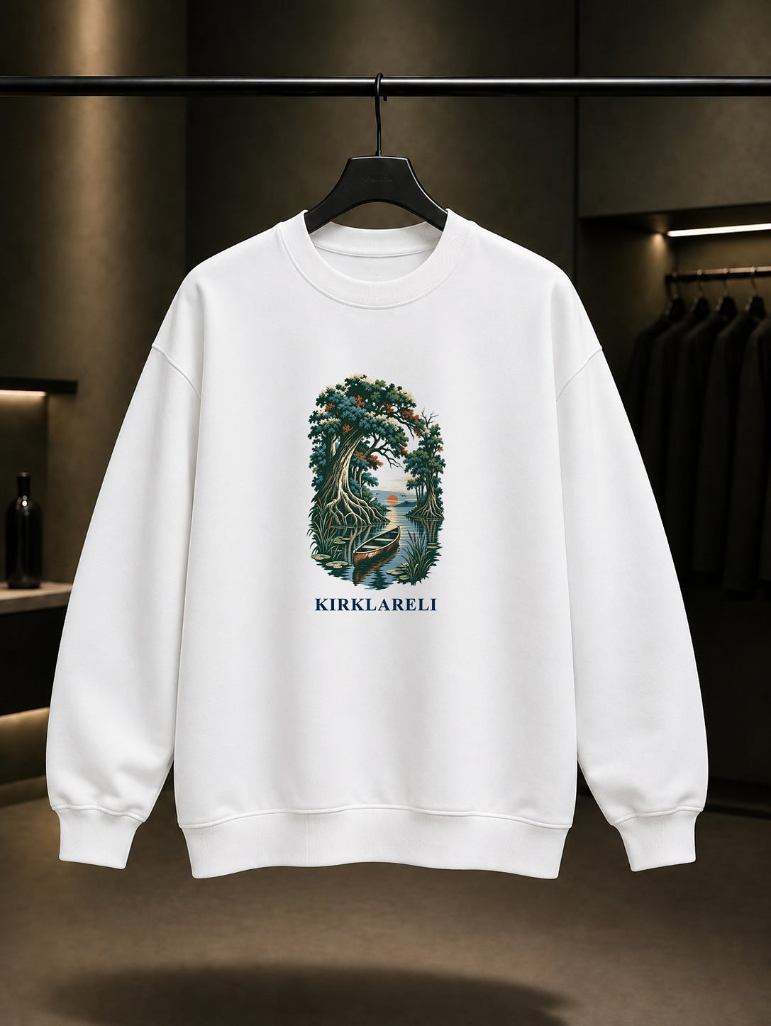 Kırklareli İğneada Longoz baskılı beyaz sweatshirt