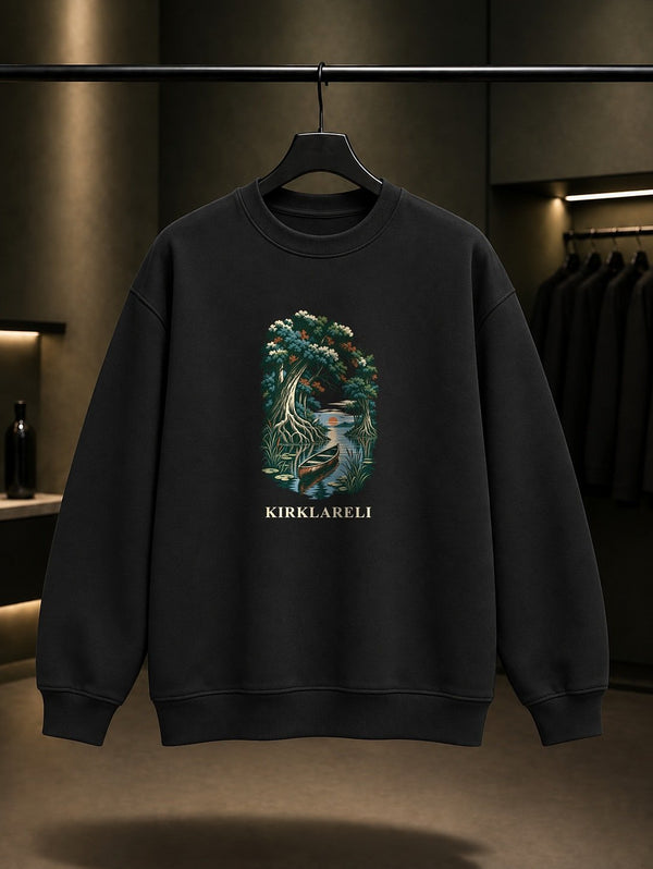 Kırklareli İğneada Longoz baskılı siyah sweatshirt