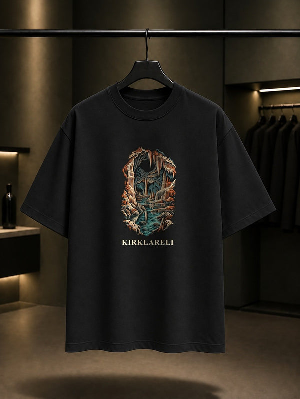 Kırklareli Dupnisa Mağarası baskılı siyah t-shirt