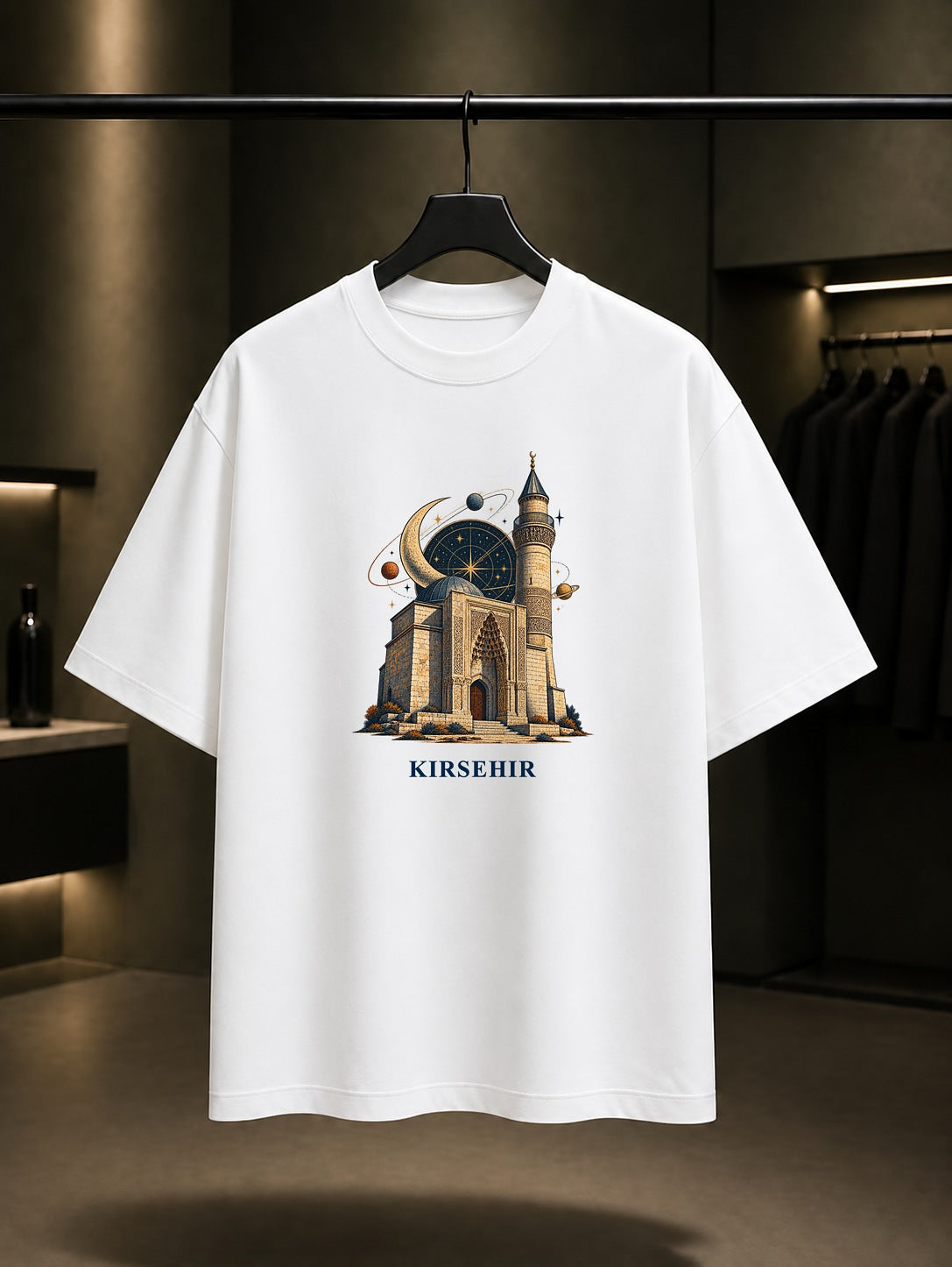 Kırşehir Cacabey Gökbilim Medresesi baskılı beyaz t-shirt