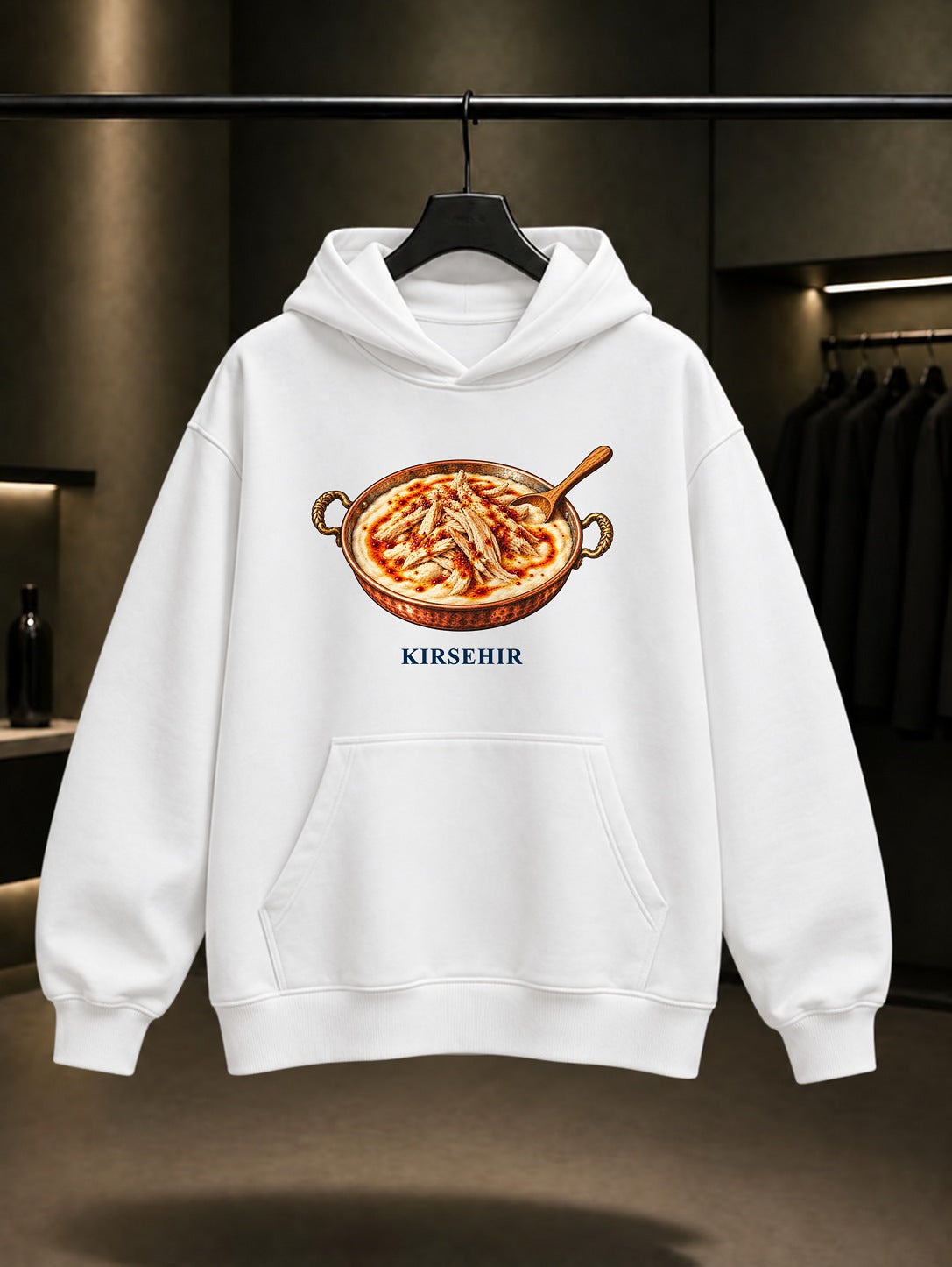 Kırşehir Çullaması baskılı beyaz kapüşonlu sweatshirt