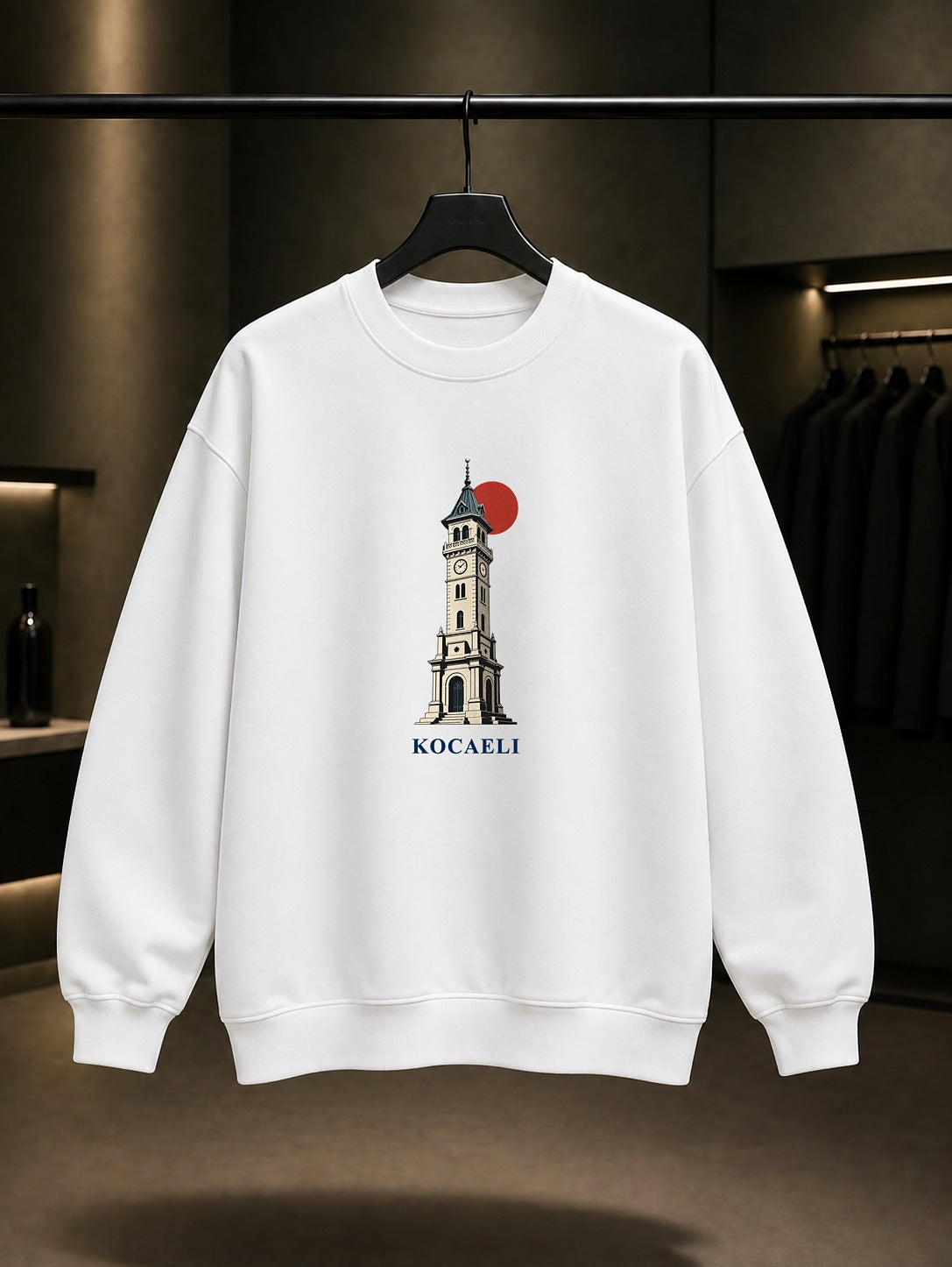 Kocaeli İzmit Saat Kulesi baskılı beyaz sweatshirt