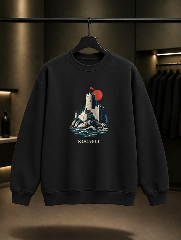 Kocaeli Eskihisar Kalesi baskılı siyah sweatshirt