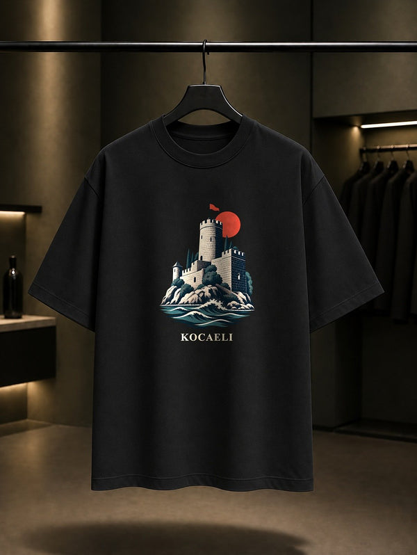 Kocaeli Eskihisar Kalesi baskılı siyah t-shirt