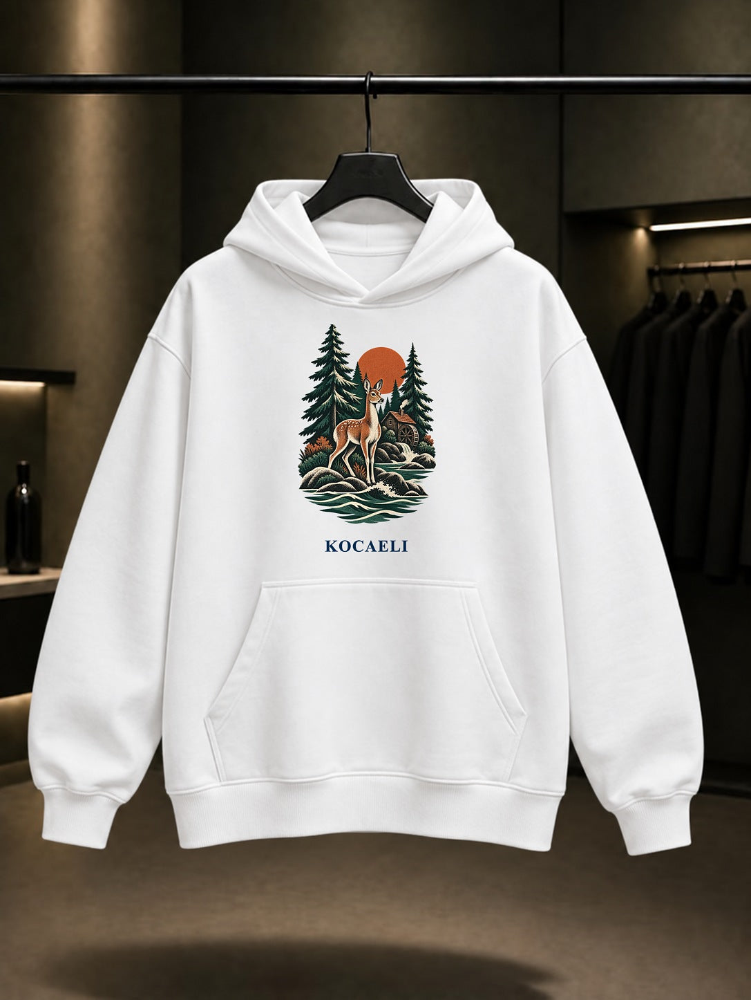 Kocaeli Ormanya baskılı beyaz kapüşonlu sweatshirt