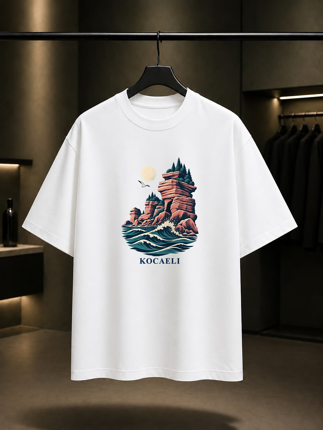 Kocaeli Kerpe Pembe Kayalar baskılı beyaz t-shirt