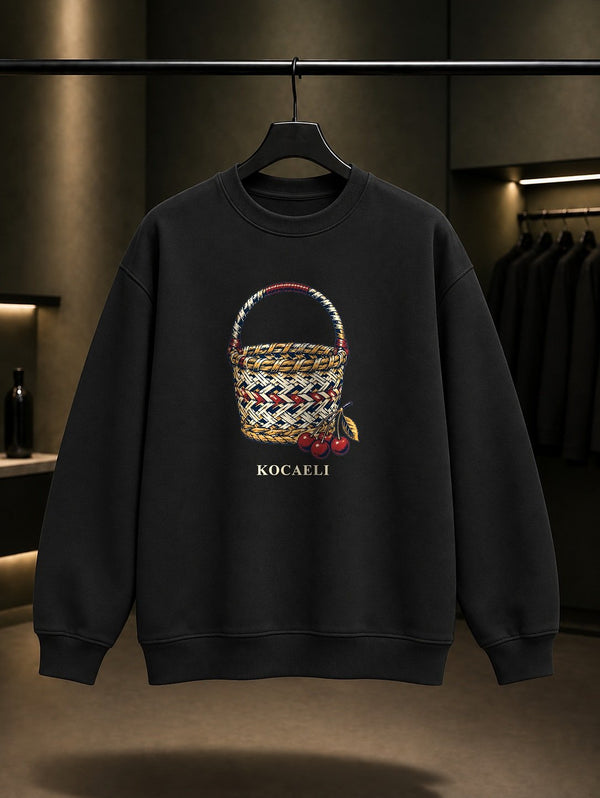 Kocaeli Karamürsel Sepeti baskılı siyah sweatshirt