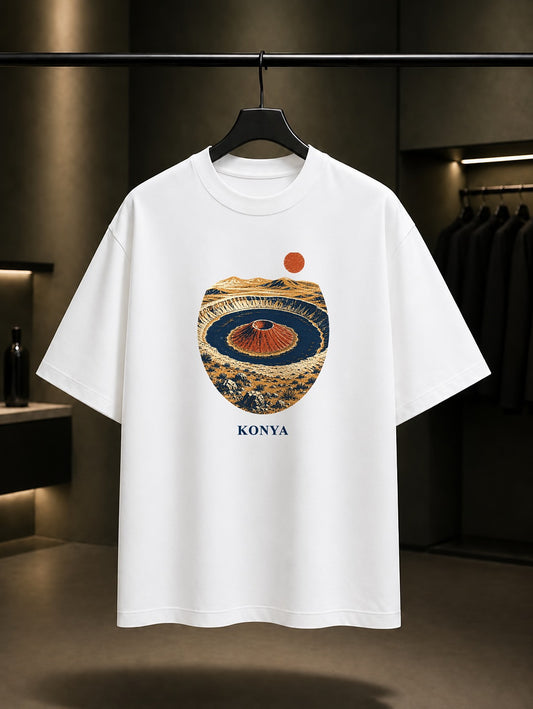 Konya Meke Krater Gölü baskılı beyaz t-shirt