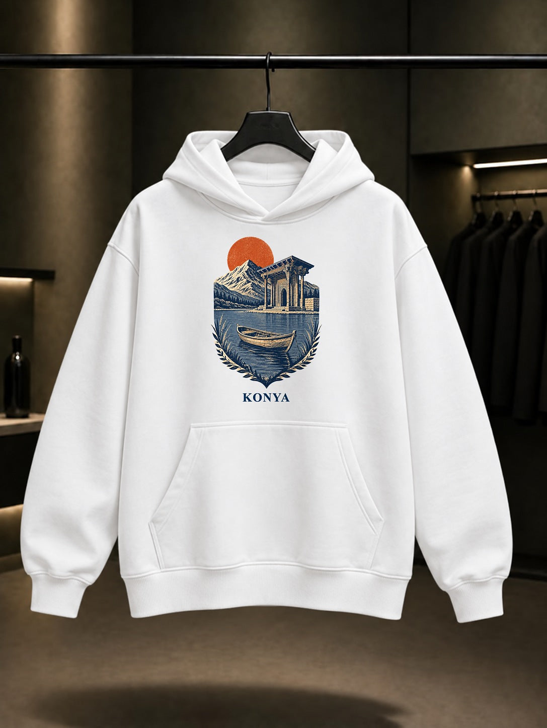 Konya Beysehir baskılı beyaz kapüşonlu sweatshirt