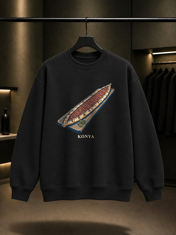 Konya Etli Ekmek baskılı siyah sweatshirt