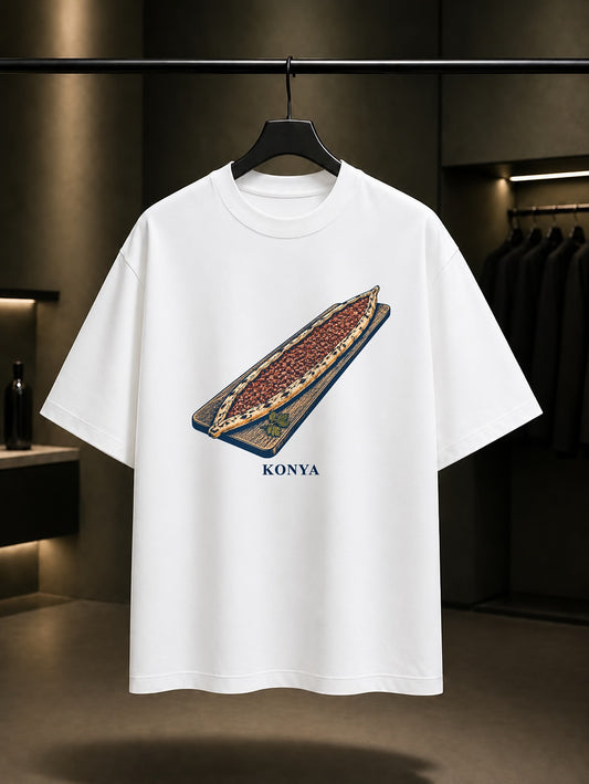 Konya Etli Ekmek baskılı beyaz t-shirt