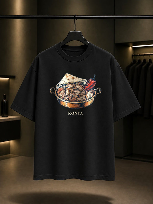 Konya Fırın Kebabı baskılı siyah t-shirt