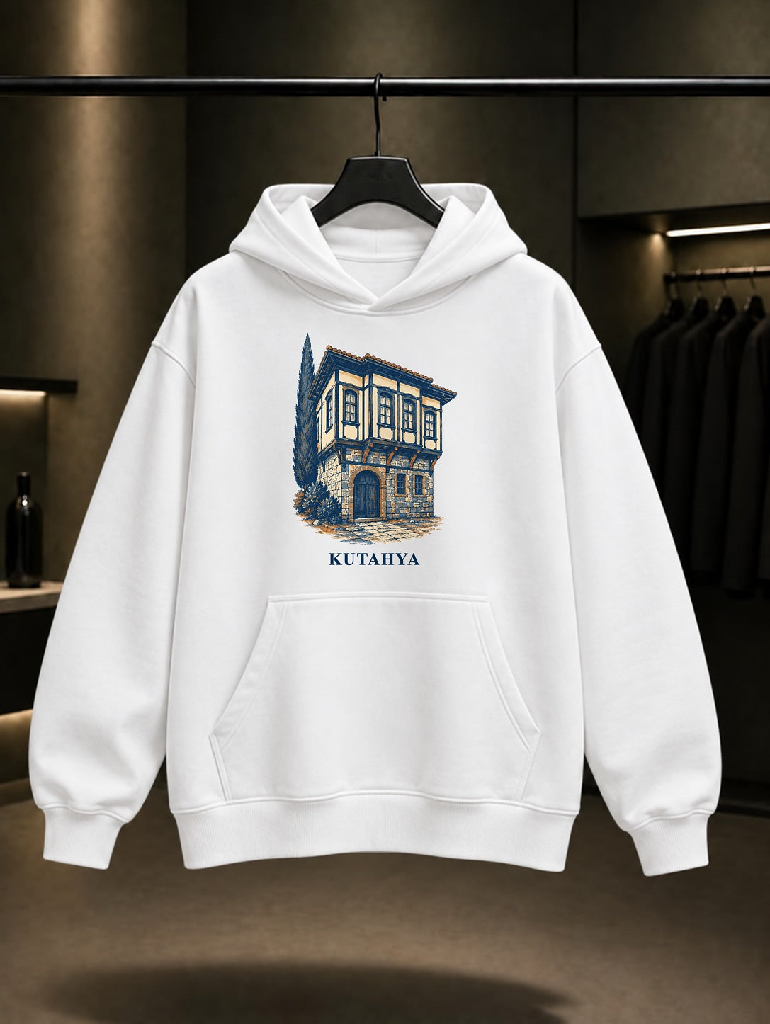 Kütahya Germiyan Sokağı baskılı beyaz kapüşonlu sweatshirt