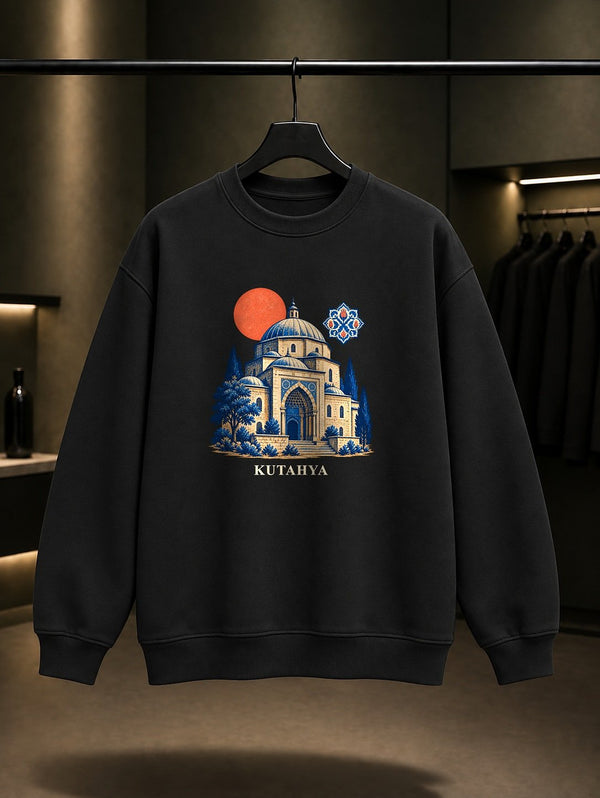 Kütahya Çini Müzesi baskılı siyah sweatshirt
