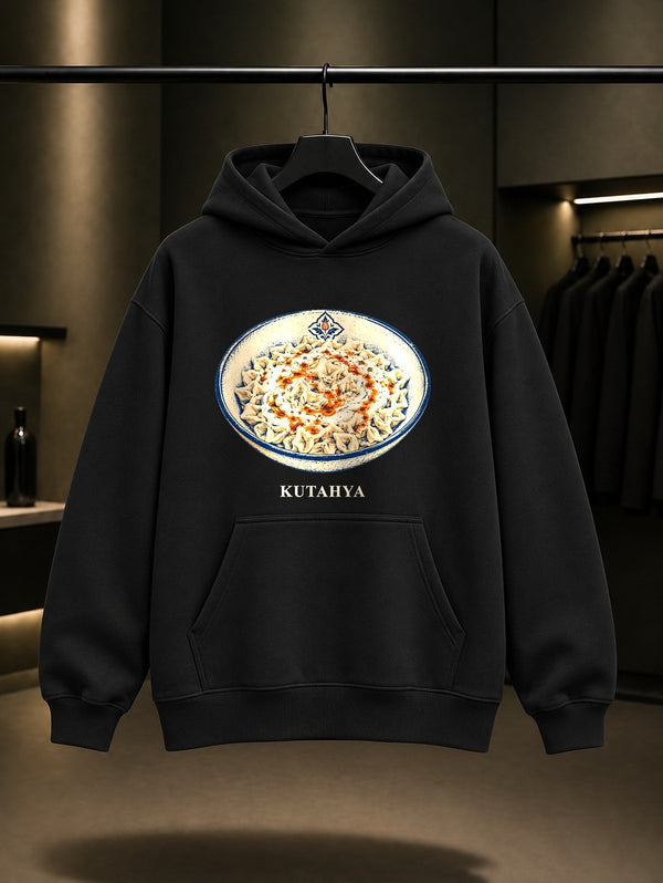 Kütahya Cımcık baskılı siyah kapüşonlu sweatshirt