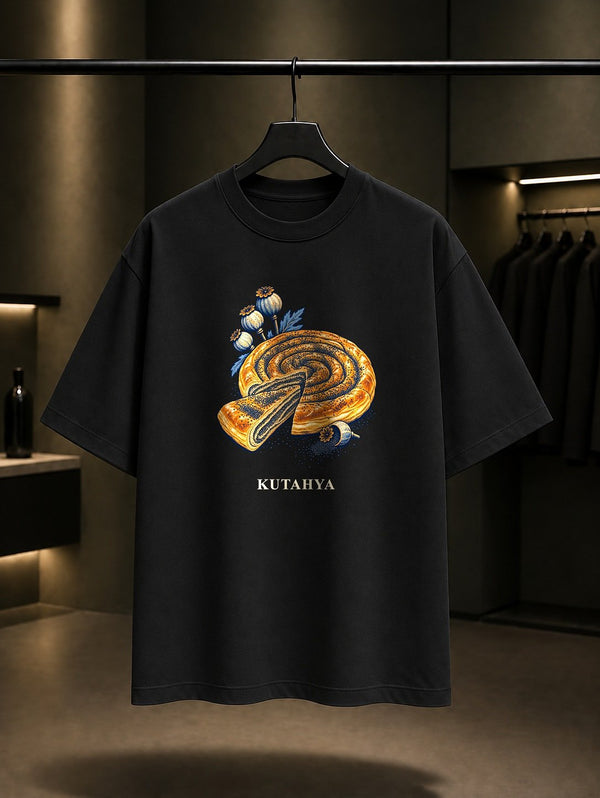 Kütahya Haşhaşlı Pide baskılı siyah t-shirt