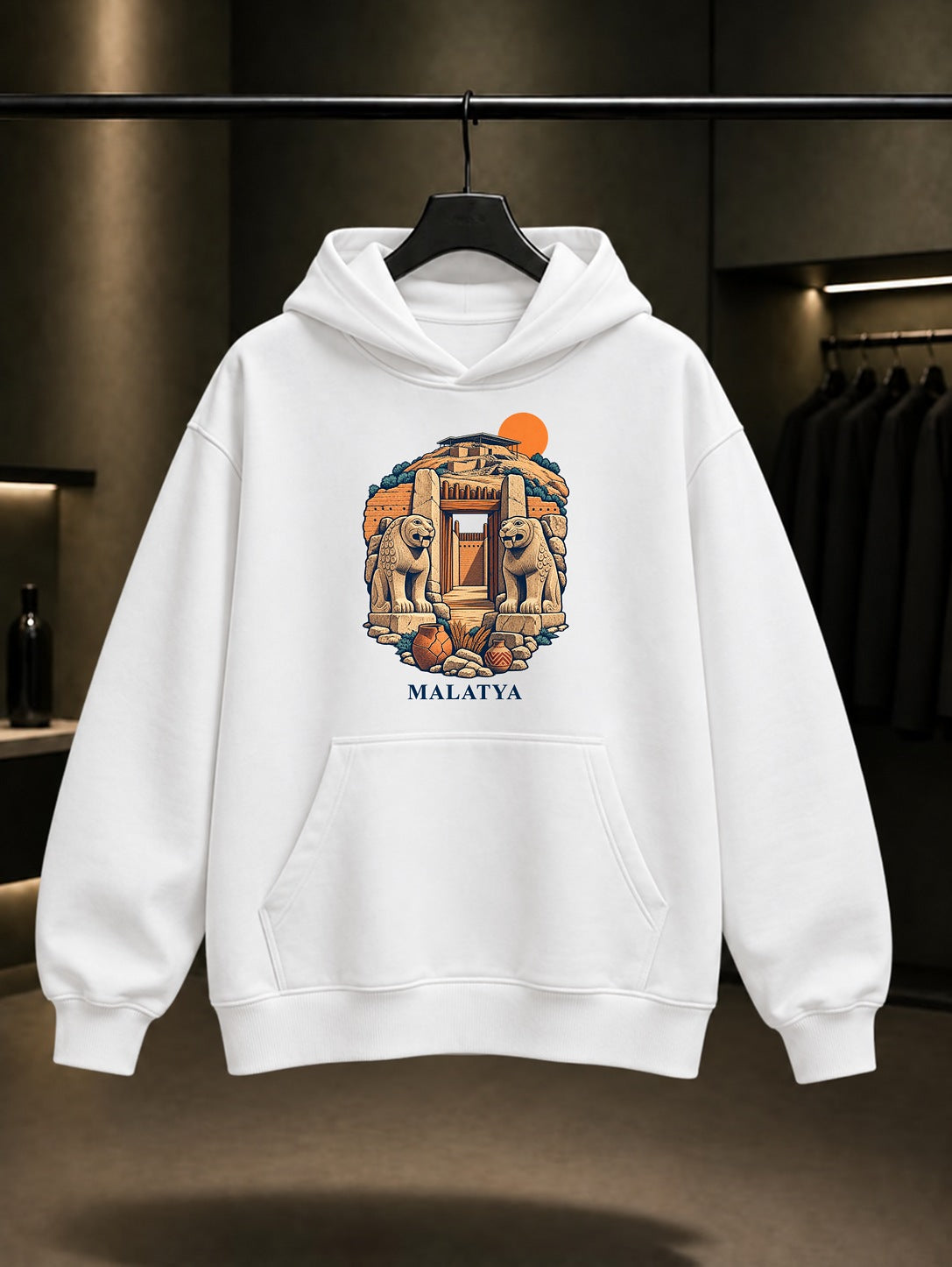 Malatya Arslantepe baskılı beyaz kapüşonlu sweatshirt