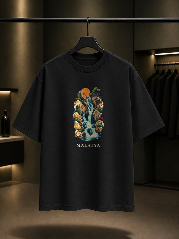Malatya Günpınar Şelalesi baskılı siyah t-shirt